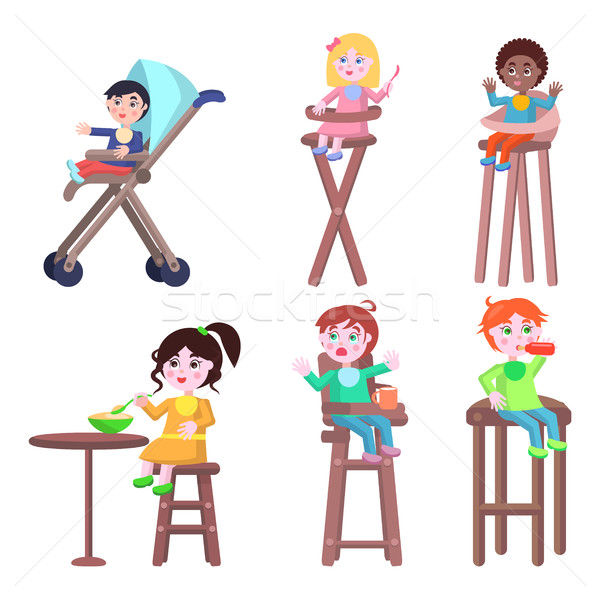 Toddlers on Children High Chairs Flat Vector Stock photo © robuart
