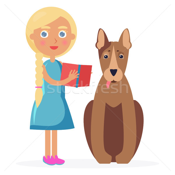 Small Girl Stands with Bull Terrier and Holds Book Stock photo © robuart
