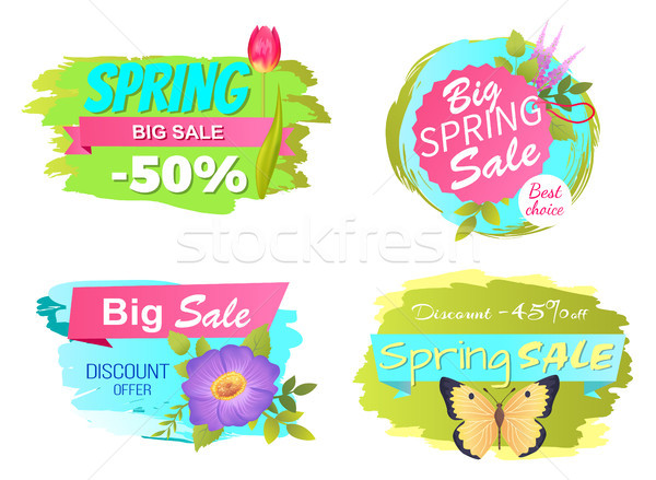 Spring Big Sale Discounts 50 Posters Set Labels Stock photo © robuart
