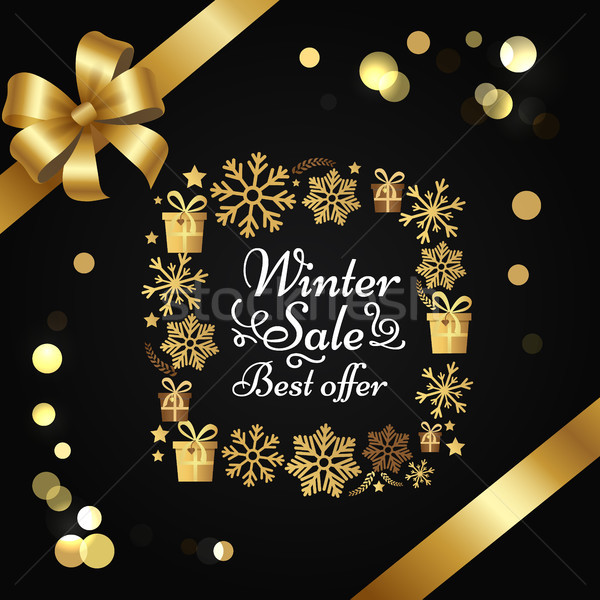 Winter Sale Best Offer Poster with Gift Bow Vector Stock photo © robuart