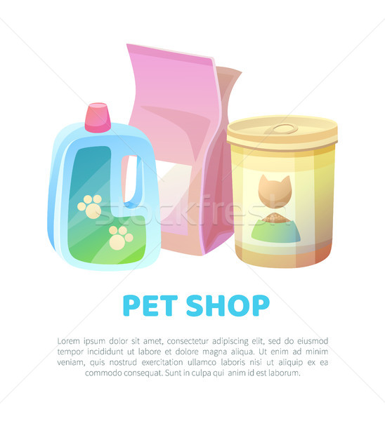 Pet Shop Banner Ffood and Sand, Shampoo Cleaning Stock photo © robuart