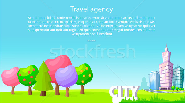 Travel Agency Poster with Trees and Skyscrapers Stock photo © robuart