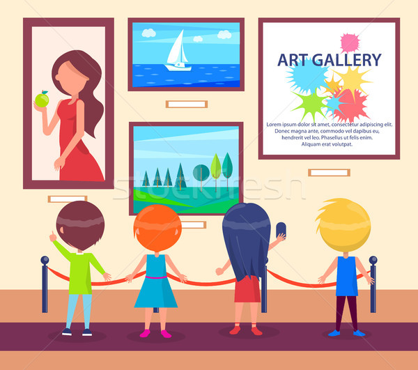 Children Visiting Art Gallery and Look at Pictures Stock photo © robuart
