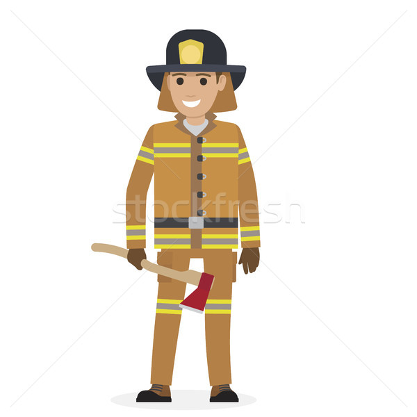 Cheerful Firefighter in Protective Suit with Ax Stock photo © robuart