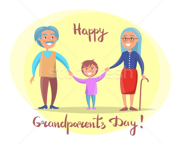 Heureux grands-parents jour couple de personnes âgées petit-fils affiche [[stock_photo]] © robuart
