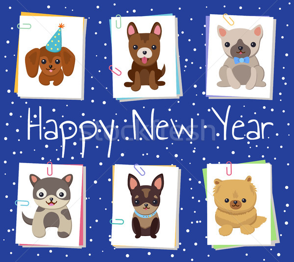 Happy New Year Pets Poster Vector Illustration Stock photo © robuart