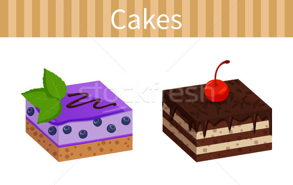 Two Tasty Cheesecakes Posters Vector Illustration Stock photo © robuart