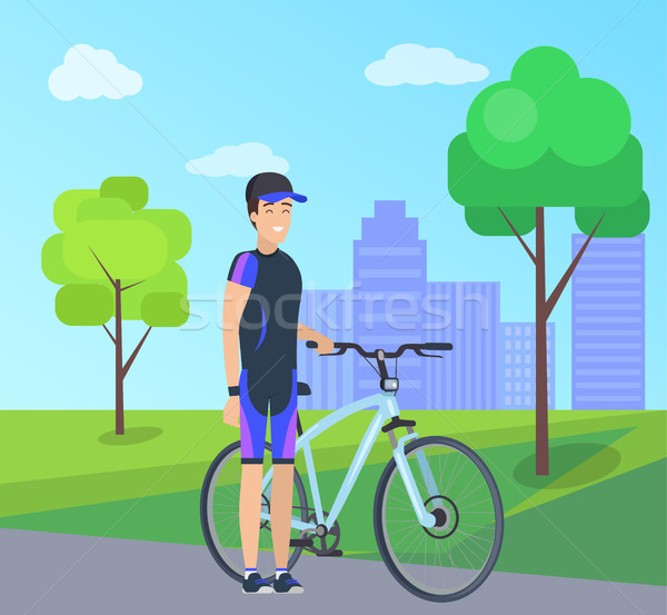 Male with Bike in Special Suit at City Park Vector Stock photo © robuart