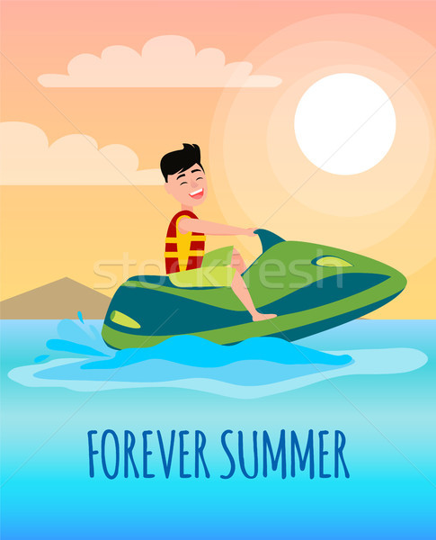 Stock photo: Forever Summer Poster with Boy Riding on Jet Ski