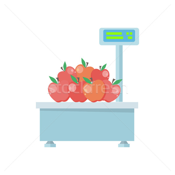 Tray with Apples on Store Scales Vector. Stock photo © robuart