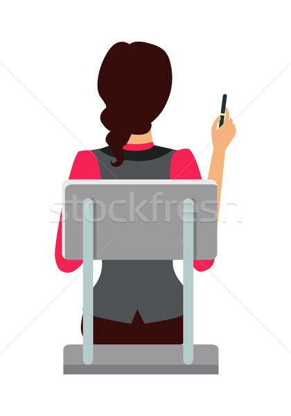 Woman Sitting on the Chair and Pointing by Pen Stock photo © robuart