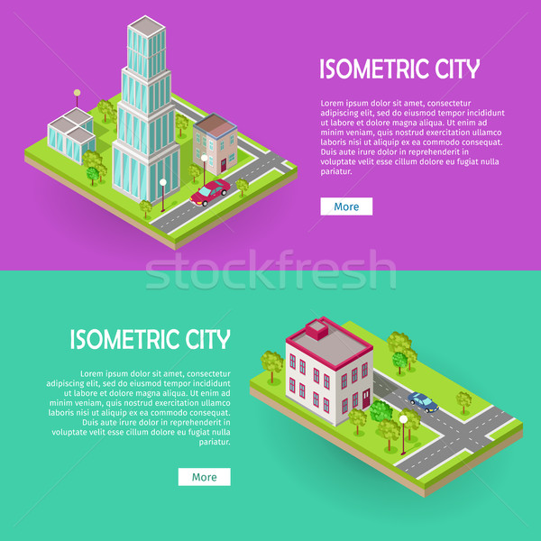 Isometric City Buildings Vector Web Banners Set. Stock photo © robuart