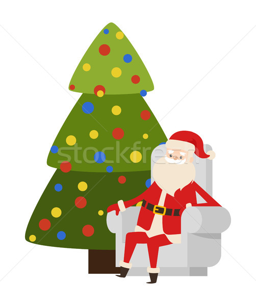 New Year Tree and Santa Claus Icon Vector Poster Stock photo © robuart