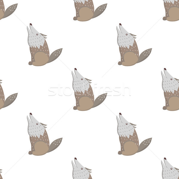 Cartoon Wolf Seamless Pattern on White Vector Stock photo © robuart