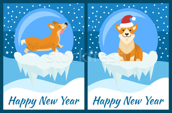 Happy New Year Congratulation from Playing Corgi Stock photo © robuart