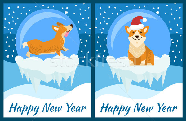 Happy new year félicitation jouer bleu chutes de neige cute [[stock_photo]] © robuart