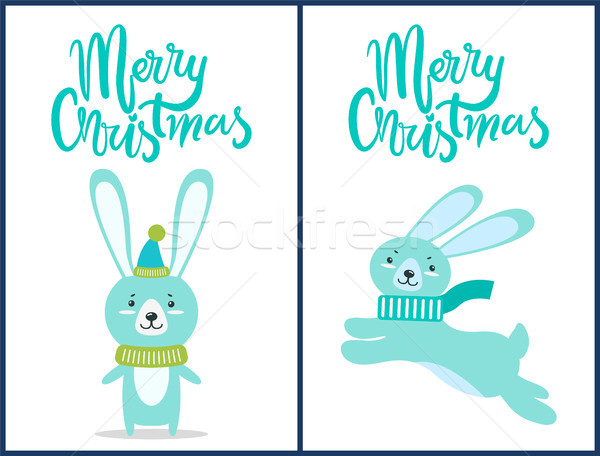 Merry Christmas Rabbits on Vector Illustration Stock photo © robuart
