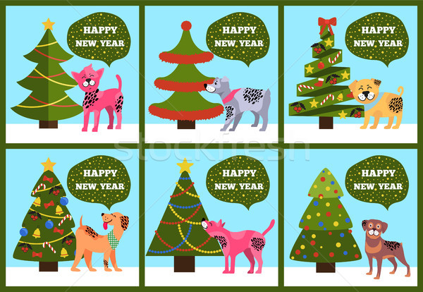 üdvözlet kártyák zöld vidám kívánság kutyakölyök Stock fotó © robuart