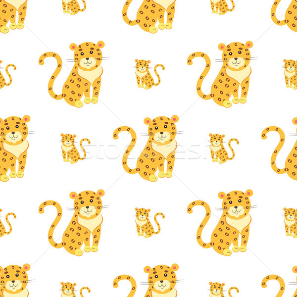 Cute Leopards Flat Vector Seamless Pattern Stock photo © robuart