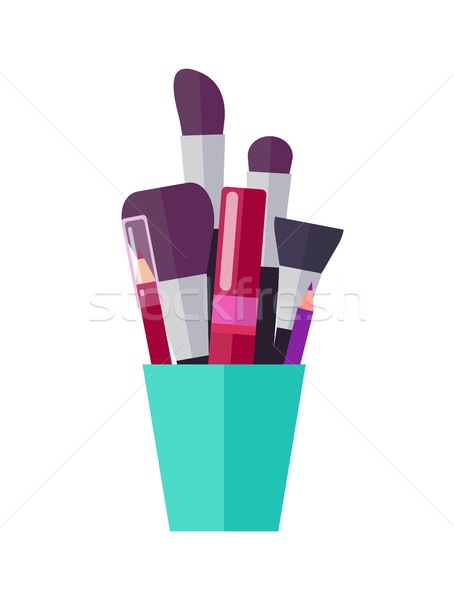 Lush Brushes, Bright Pencils and Tube of Mascara Stock photo © robuart