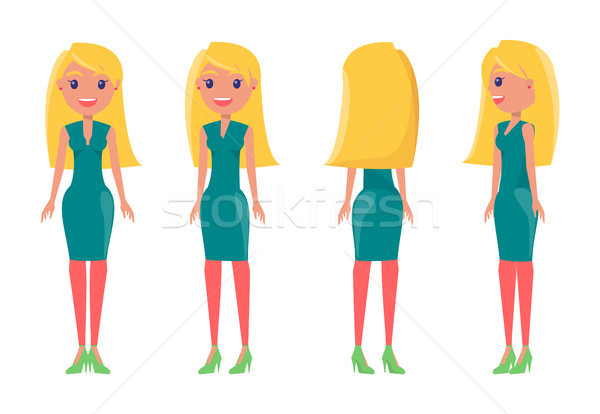 Blonde Pretty Women In Stylish Outfits All Sides Vector