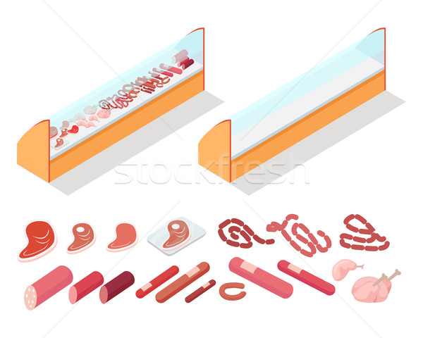 Meat in Groceries Showcase Isometric Vector Stock photo © robuart