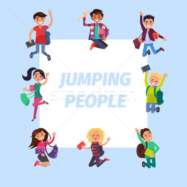 Happy Young Jumping People Banner Illustration Stock photo © robuart