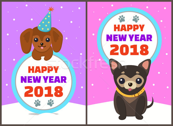 Happy New Year 2018 Dogs Set Vector Illustration Stock photo © robuart
