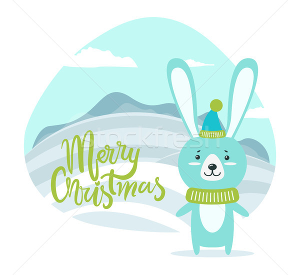 Merry Christmas Card with Hare on Winter Landscape Stock photo © robuart