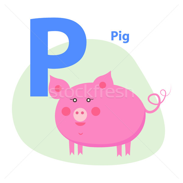 Cute Pink Pig on Alphabet Icon Character P Drawn Stock photo © robuart