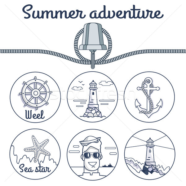 Zomer avontuur poster iconen monochroom Stockfoto © robuart