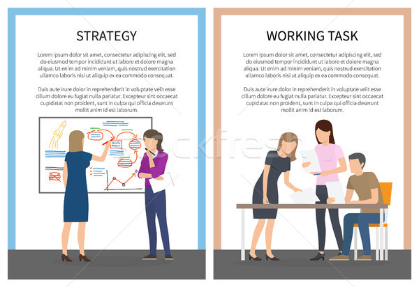 Stockfoto: Strategie · kantoorwerk · ingesteld · posters · werknemers · werken