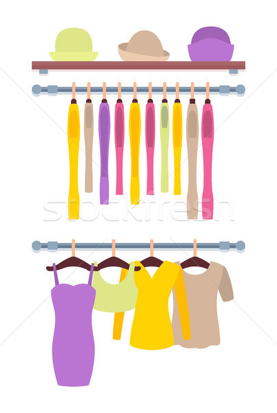 Clothes Hanging on Hangers in Women Clothing Store Stock photo © robuart