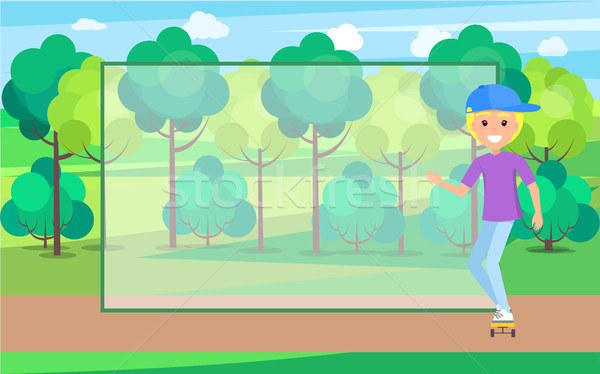 Transparent Rectangle and Pretty Skateboarder Stock photo © robuart