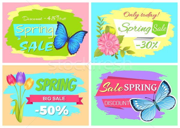 Discount 45 Off Today Spring Sale Stickers Set Stock photo © robuart