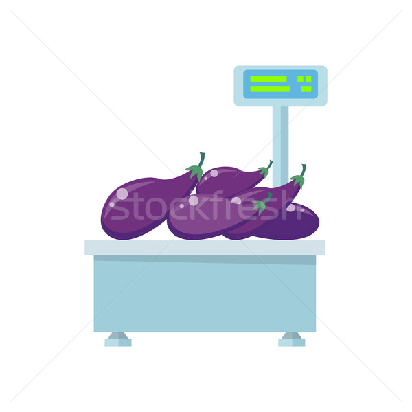 Tray with Eggplants on Store Scales Vector.  Stock photo © robuart