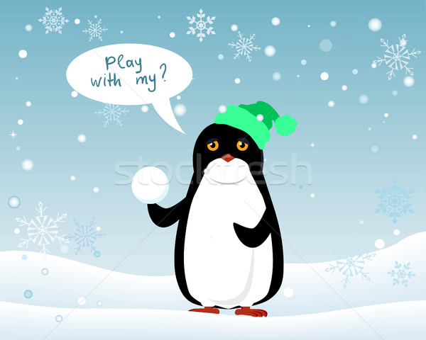 Pinguin Tier hat Schneeball spielen me Stock foto © robuart