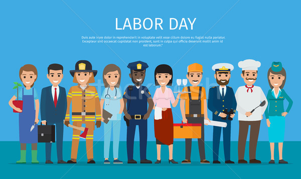 Labor Day Worker Isolated on Blue Cartoon Drawing Stock photo © robuart