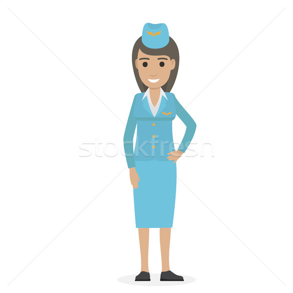 Cheerful Dark-haired Stewardess in Blue Uniform Stock photo © robuart