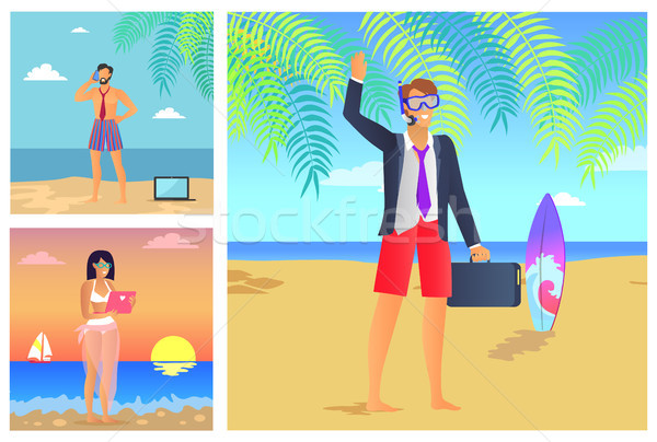 Three Summer Time Posters Vector Illustration Stock photo © robuart