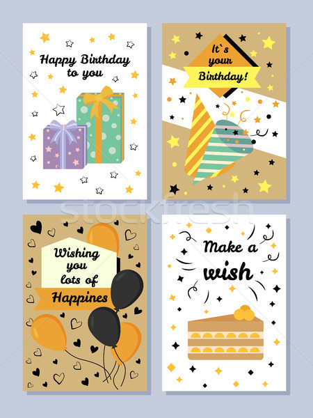 Foto stock: Feliz · cumpleaños · establecer · felicidad · tarjetas · cumpleanos