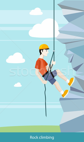Om alpinism in sus stâncă frânghie Imagine de stoc © robuart