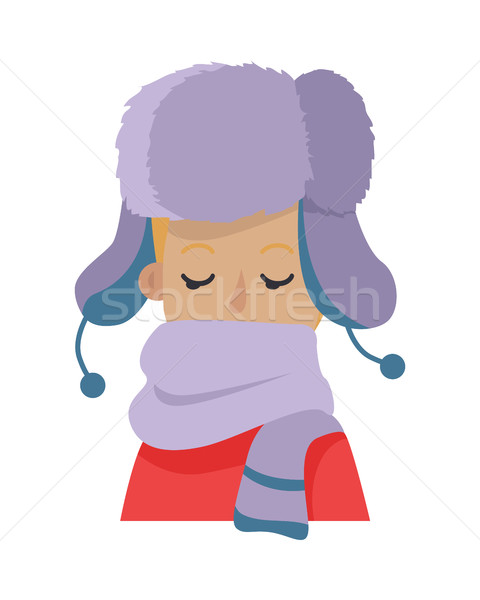 Hat. Young Man Hiding his Face in Violet Scarf Stock photo © robuart