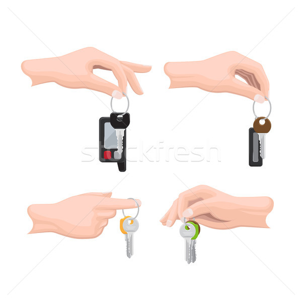 Keys on Keyring in Human Hand Flat Vectors Set Stock photo © robuart