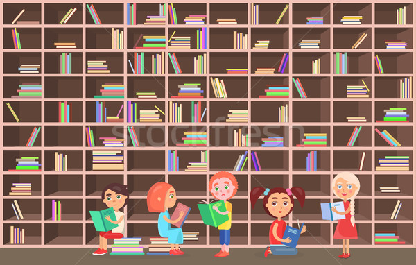 Kinderen bibliotheek lezen boeken naast boekenkast Stockfoto © robuart