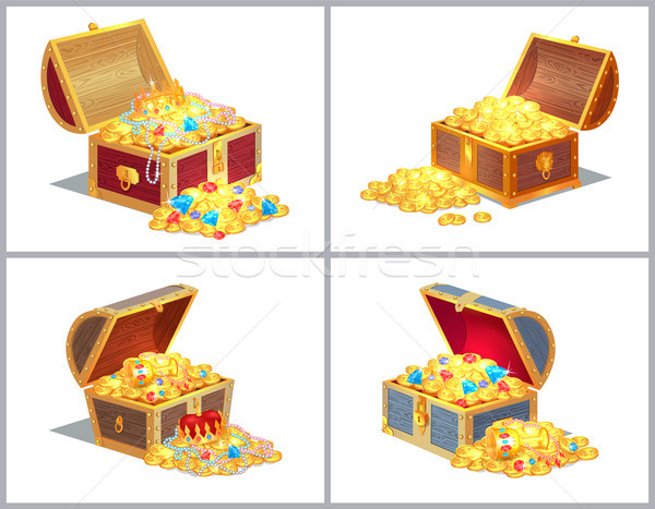 Chest with Treasures Set, Vector Illustration Stock photo © robuart
