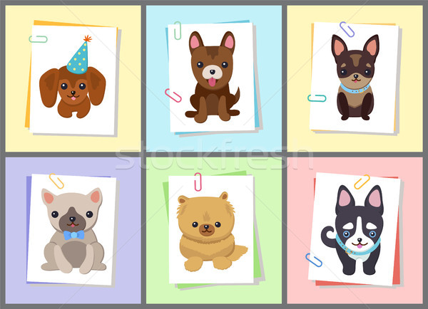 Puppies and Dogs Poster Set Vector Illustration Stock photo © robuart