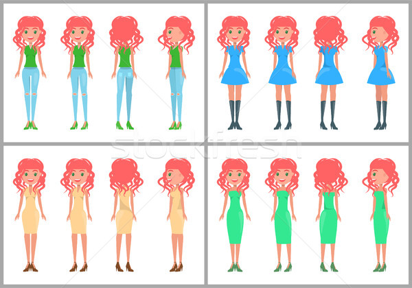 Women in dresses and jeans vector summer mode Stock photo © robuart