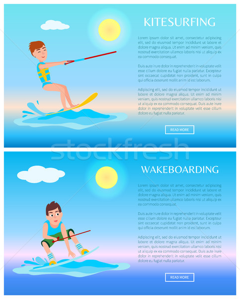 Wakeboarding and Kitesurfing Sports, Color Posters Stock photo © robuart