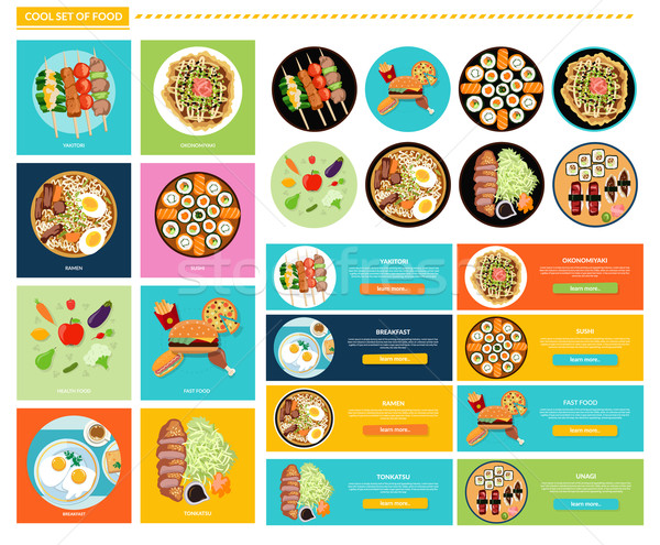 Stock photo: Set of Different Tasty Dishes Flat